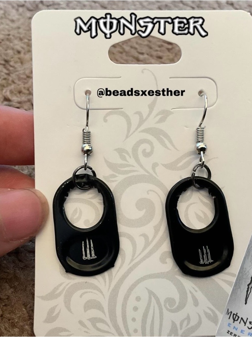 Monster Energy Black Tab Dangle Earrings